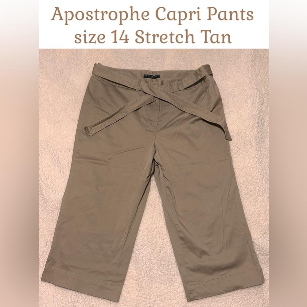 Apostrophe Women’s Capri Pants size 14 Stretch Tan clam diggers pedal pushers